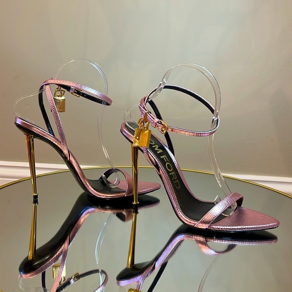 Tom Ford Padlock 105 Lock Pink Leather Heeled Sandals Sz 40 - Picture 9 of 17